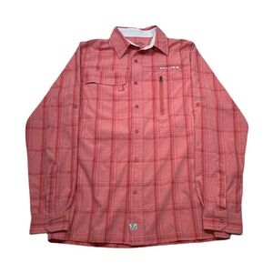 Salt Life SLX‎ UVapor Fishing Shirt Mens Small Red Plaid Roll-Up Long Sleeve